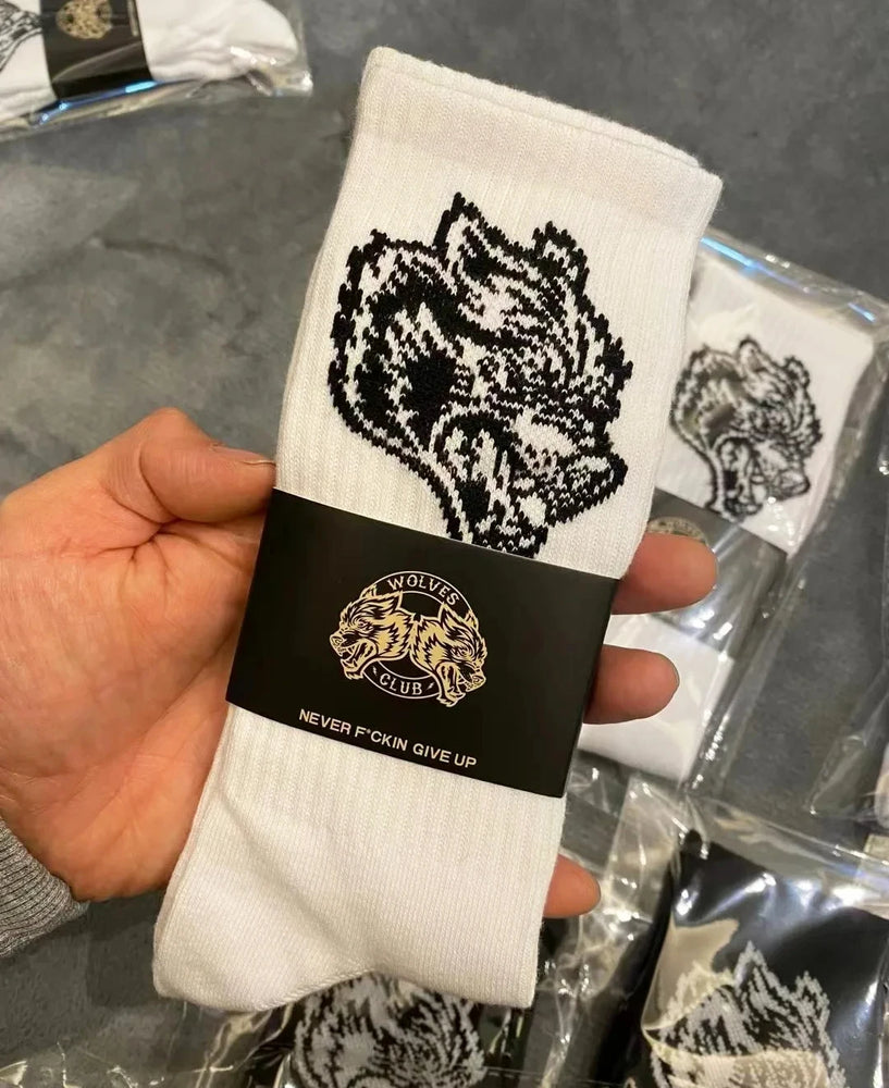 Darc Socks Breathable Men Women Gym Stockings Sports Wear 2024 Wolf Knitted Fabric Exercise Crossfit White Long Socks