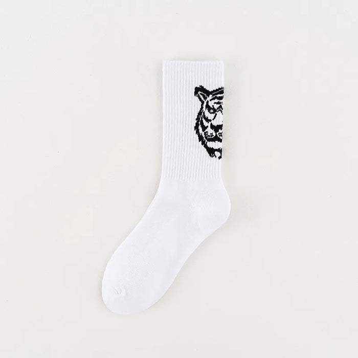 Men's Socks Cotton Animal Print College Style Cartoon Black White Panda Lion Eagle Tiger Wolf Sports Short Socks Hip Hop Man Sox