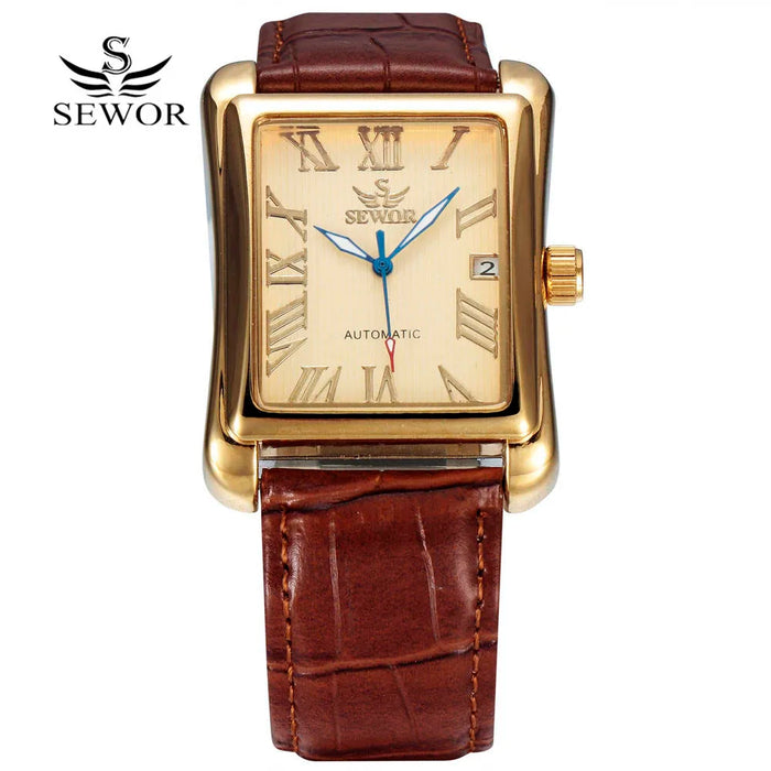 Rectangle Watches Men Gold Automatic Mechanical Wristwatches Men Luxury Business Watch