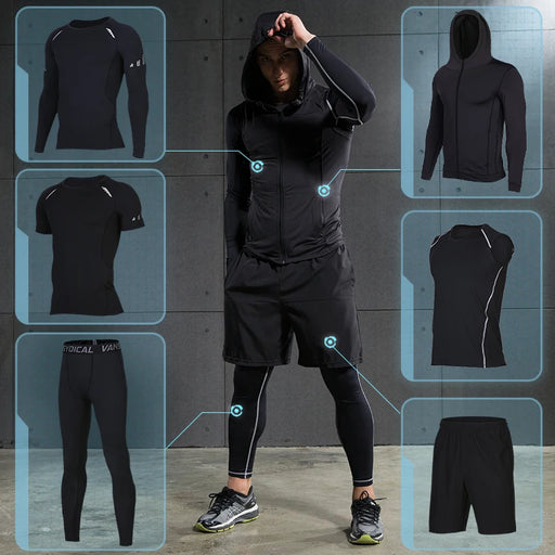 ProFitness Men's Compression Sportswear Suits Gym Tights Training Clothes Workout Jogging Sports Set Running Tracksuit Quick Dry Plus Size