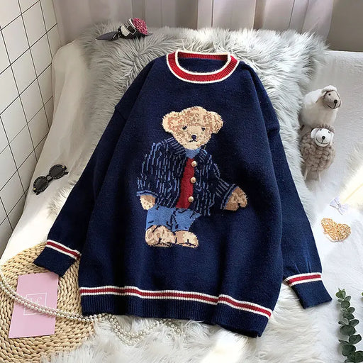 Knitwear Bear Pullovers Youthful Woman Autumn Winter Warm Loose Jerseys