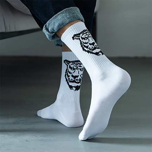 Men's Socks Cotton Animal Print College Style Cartoon Black White Panda Lion Eagle Tiger Wolf Sports Short Socks Hip Hop Man Sox