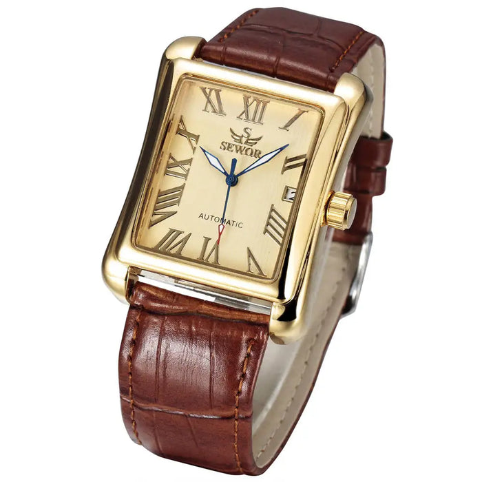 Rectangle Watches Men Gold Automatic Mechanical Wristwatches Men Luxury Business Watch