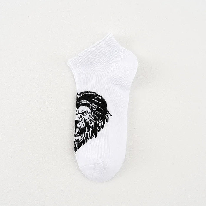 Men's Socks Cotton Animal Print College Style Cartoon Black White Panda Lion Eagle Tiger Wolf Sports Short Socks Hip Hop Man Sox