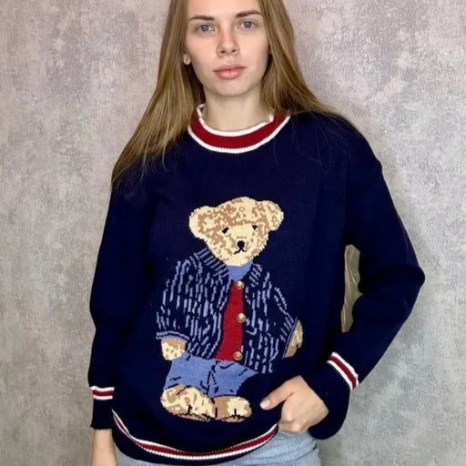 Knitwear Bear Pullovers Youthful Woman Autumn Winter Warm Loose Jerseys