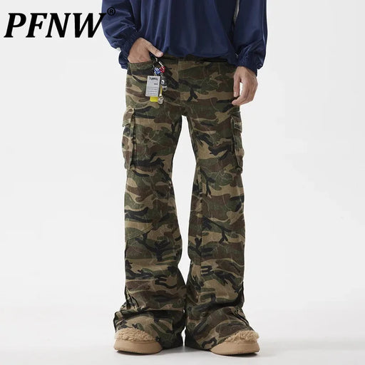 PFNW Pleated Deconstruction Flared Camouflage Cargo Pants Male American Niche Design Loose Casual Autumn Chic Trousers 28W4476