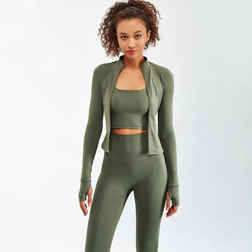 Newest Zipper Long Sleeve Yoga Set 2PCS High Waist Fitness Sport Gym Suit Sportwear Women Set Workout ClothesTracksuit Academic