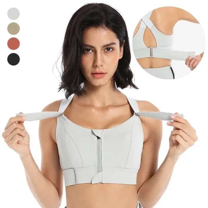 Sports Bras Tights Crop Top Yoga Vest Front Zipper Plus Size Adjustable Strap Shockproof Gym Fitness Athletic Brassiere