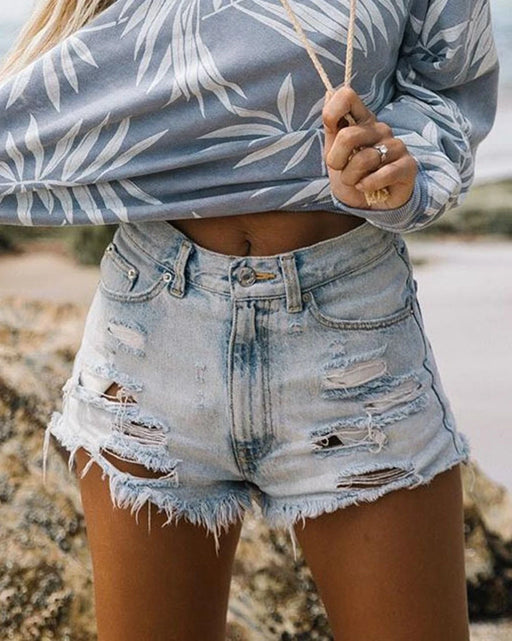 Ripped Washed American High Waist Pierced Tassel Denim Shorts Women's Hot Pants Pant Casual Tassel Tight Street Pants