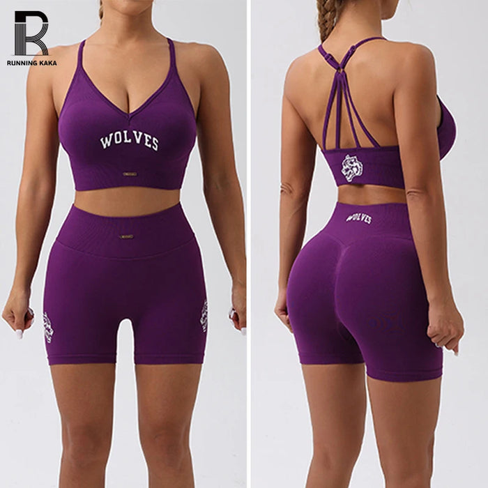 RUNNING KAKA Women's Yoga Set 2 Piece Seamless Underwear Printed High Waisted Elastic Butt Lifter Pilates Fitness Sportwear