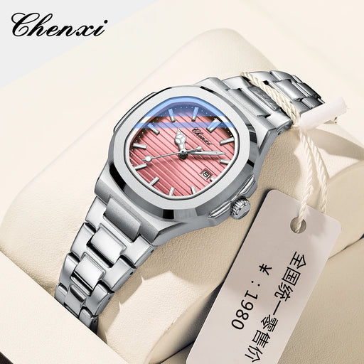 CHENXI 8222 New Ladies Watches Women Fashion Elegant Silver Stainless Steel Party Quartz Wristwatch Watch Gift Relogio Feminino