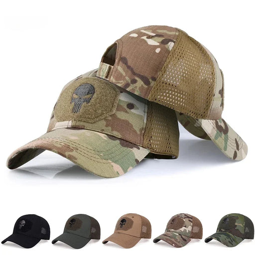 Unisex Camo Seals Skull Tactical Baseball Caps for  Summer Airsoft Military Outdoor Mesh Snapback Cap Sun Visor Trucker Hats
