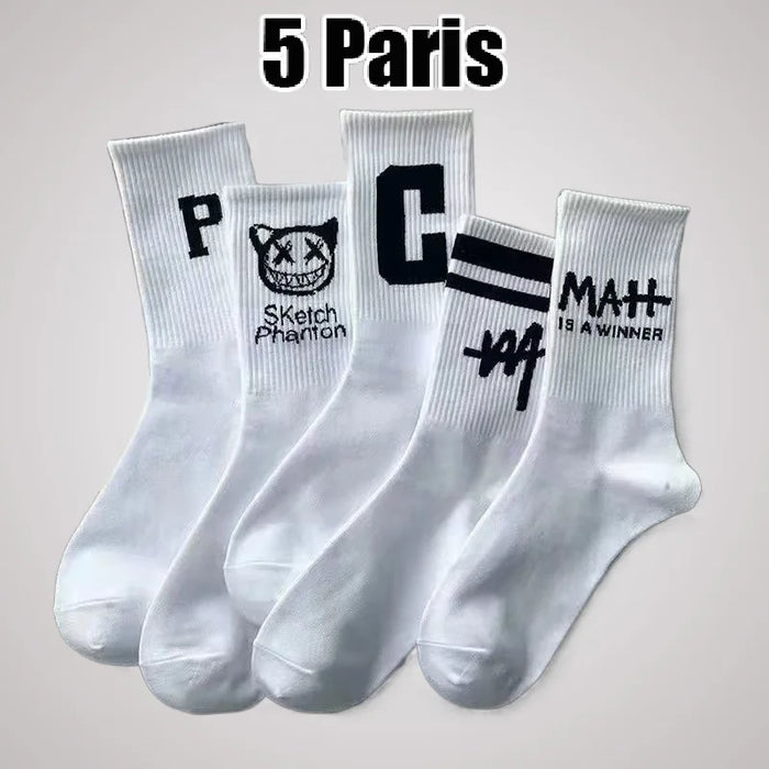 5/10 Pairs Letters Trend Cotton Socks Breathable Unisex Basketball Sports Socks High Quality All-match Student Mid-tube Socks