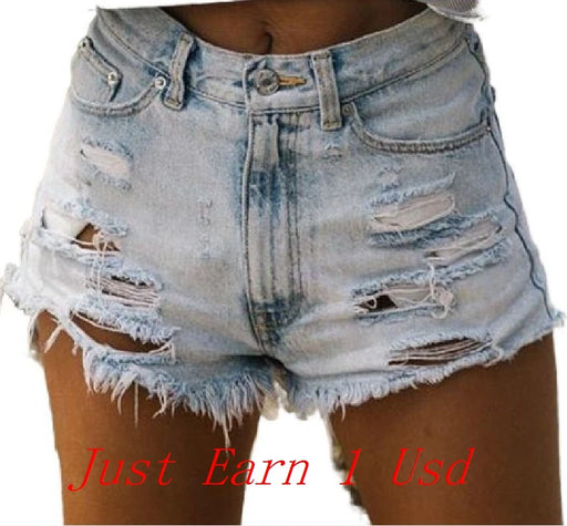 Ripped Washed American High Waist Pierced Tassel Denim Shorts Women's Hot Pants Pant Casual Tassel Tight Street Pants