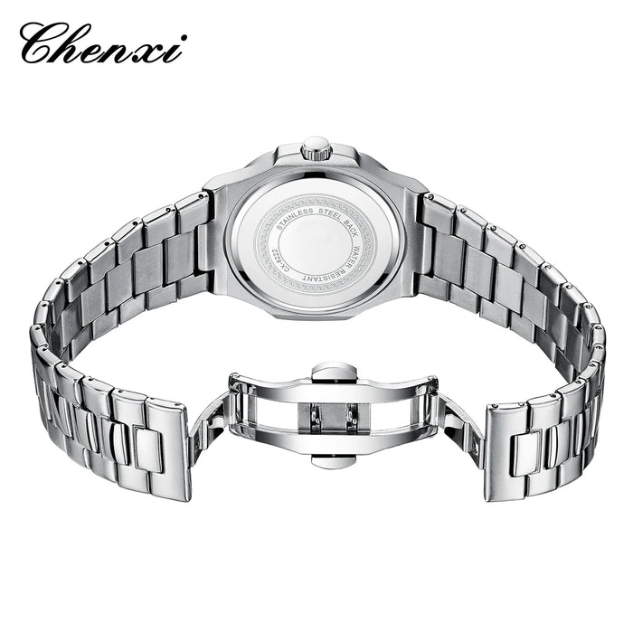 CHENXI 8222 New Ladies Watches Women Fashion Elegant Silver Stainless Steel Party Quartz Wristwatch Watch Gift Relogio Feminino