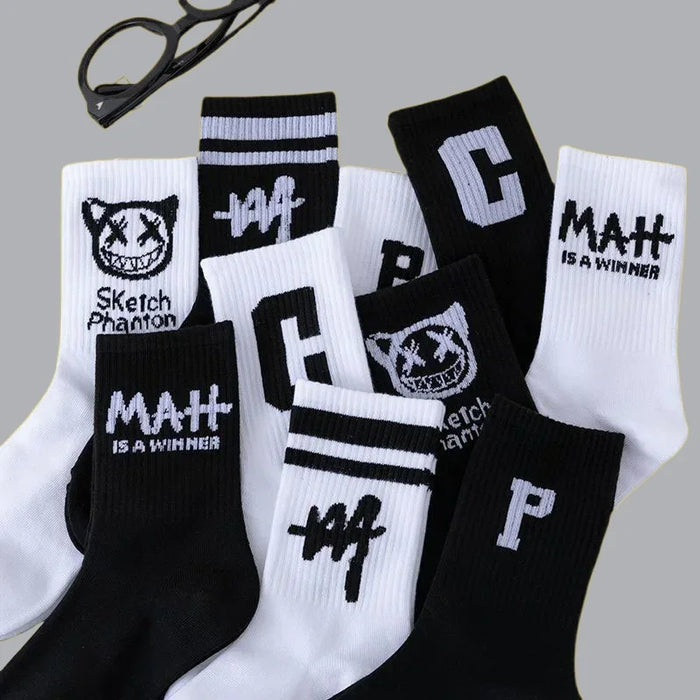 5/10 Pairs Letters Trend Cotton Socks Breathable Unisex Basketball Sports Socks High Quality All-match Student Mid-tube Socks