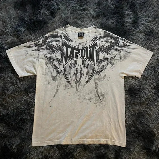 Streetwear Tapout T Shirt Y2K Mens Hip Hop Letter Graphic Print Oversized TShirt Round Neck Cotton Short Sleeve Tops