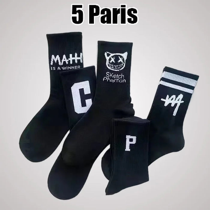 5/10 Pairs Letters Trend Cotton Socks Breathable Unisex Basketball Sports Socks High Quality All-match Student Mid-tube Socks