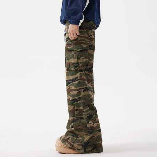 PFNW Pleated Deconstruction Flared Camouflage Cargo Pants Male American Niche Design Loose Casual Autumn Chic Trousers 28W4476