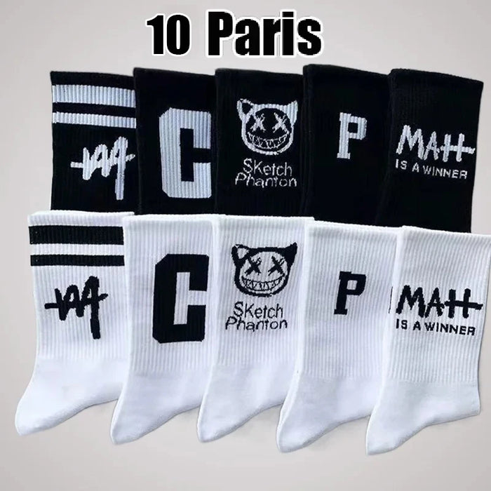 5/10 Pairs Letters Trend Cotton Socks Breathable Unisex Basketball Sports Socks High Quality All-match Student Mid-tube Socks