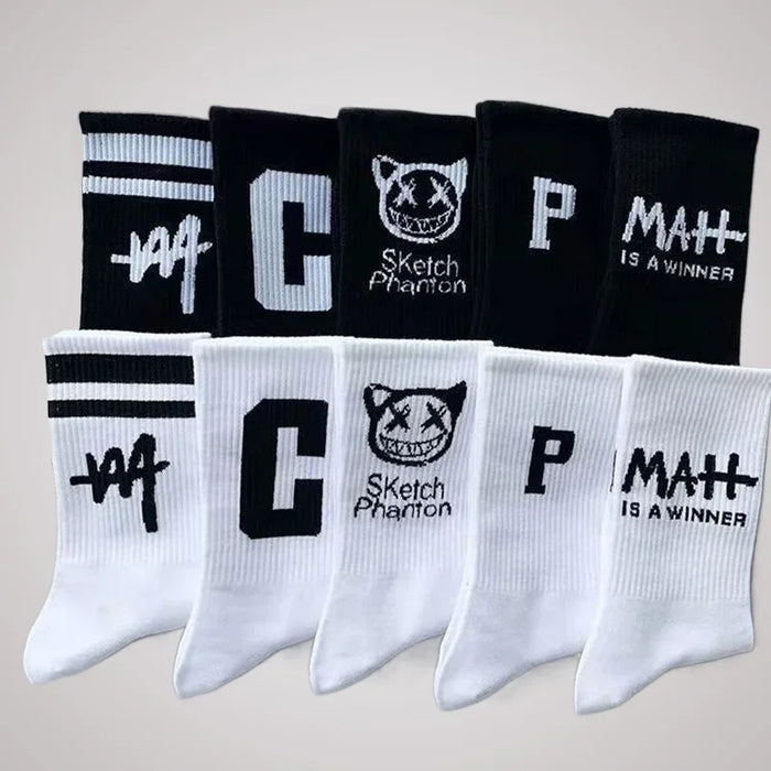 5/10 Pairs Letters Trend Cotton Socks Breathable Unisex Basketball Sports Socks High Quality All-match Student Mid-tube Socks